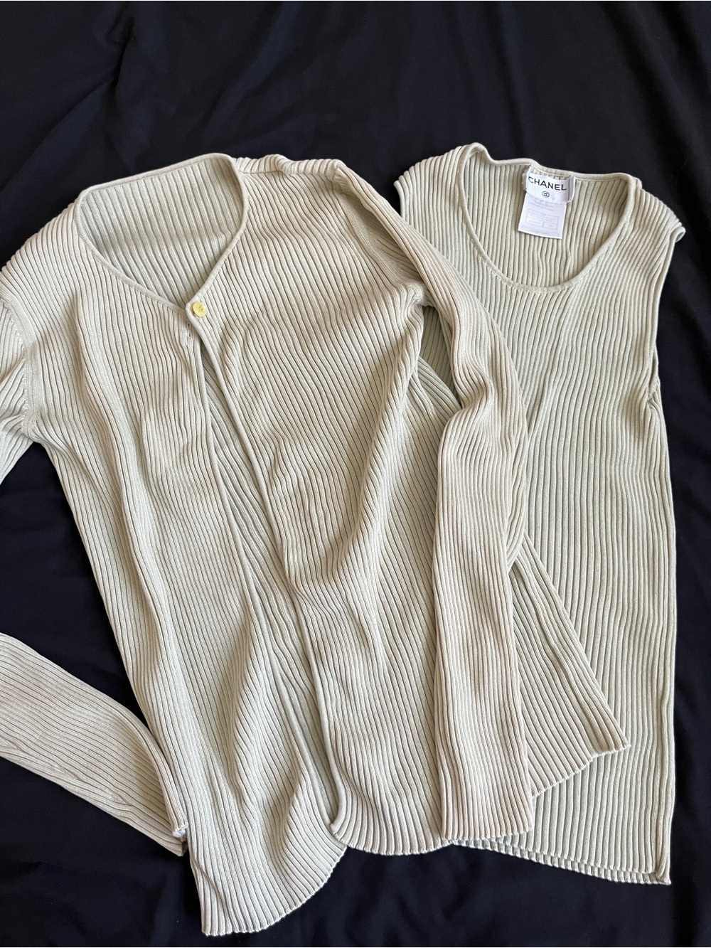 CHANEL Cream Ribbed Tank & Cardigan Set